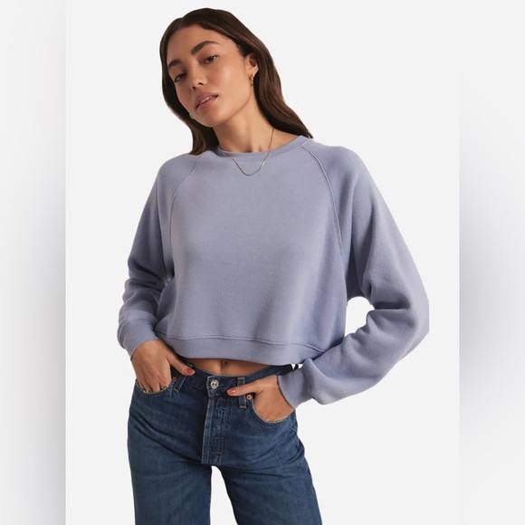 Z Supply Stormy Cropped Crew Neck Sweatshirt Size Small - Picture 1 of 4
